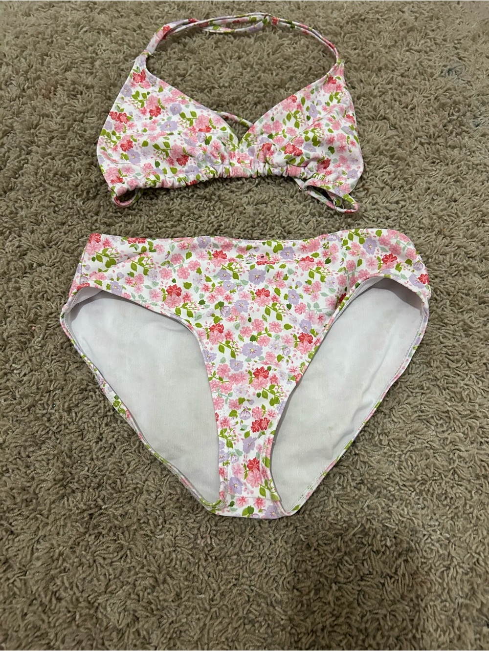 SHEIN Pink Floral Two-Piece Girls' Swim Bikini
